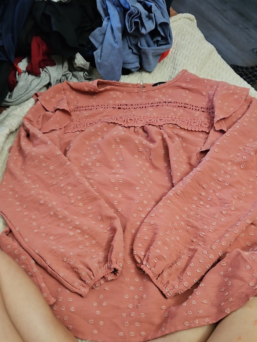 Women's Pink Eyelet Lace Trim Blouse